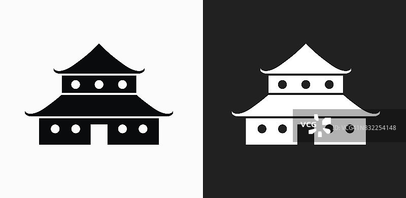 日本建筑图标上的黑色和白色矢量背景图片素材