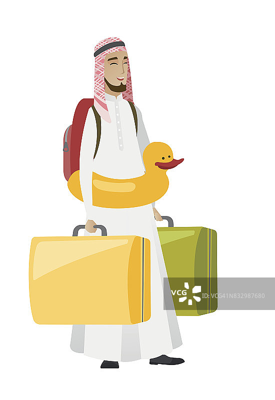 年轻的穆斯林旅行者戴着充气环图片素材