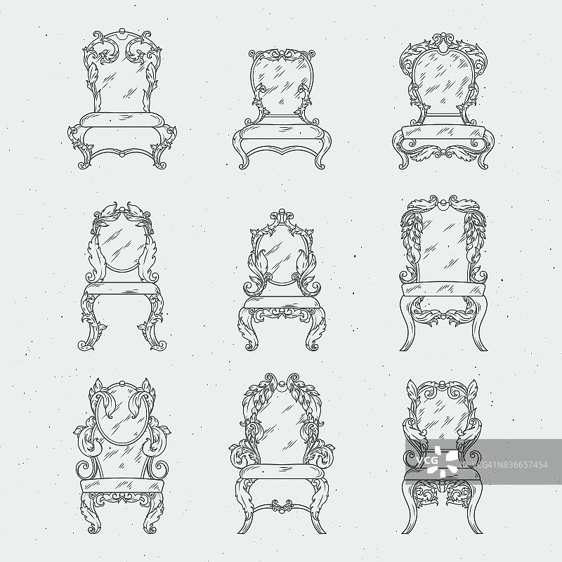 意大利古董椅子和扶手椅。矢量家具孤立在白色图片素材