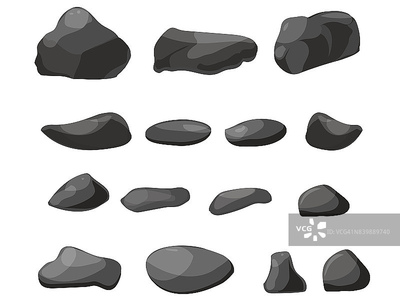 石碑卡通。石头和岩石在等距卡通风格。一组不同的巨石。视频游戏,应用图片素材