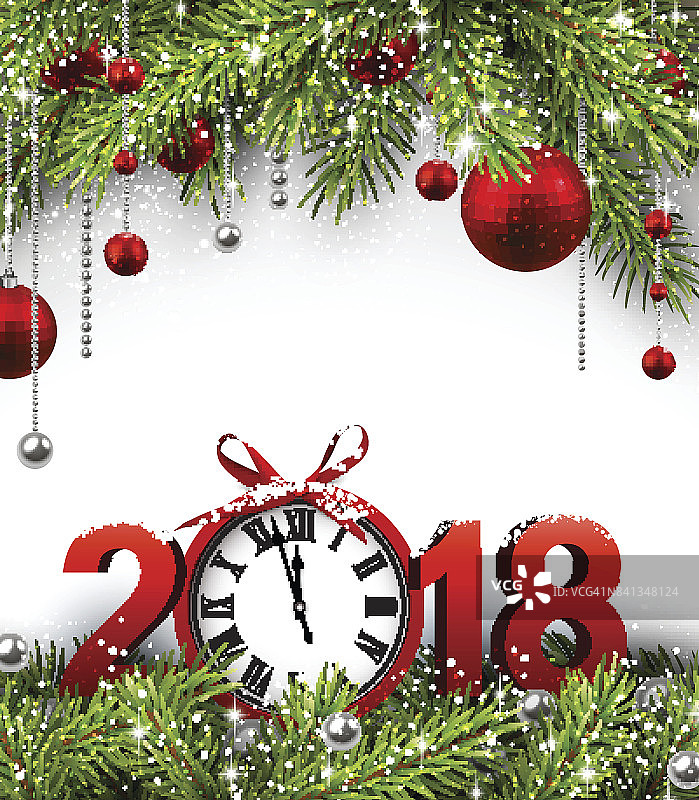 2018年新年背景与时钟。图片素材