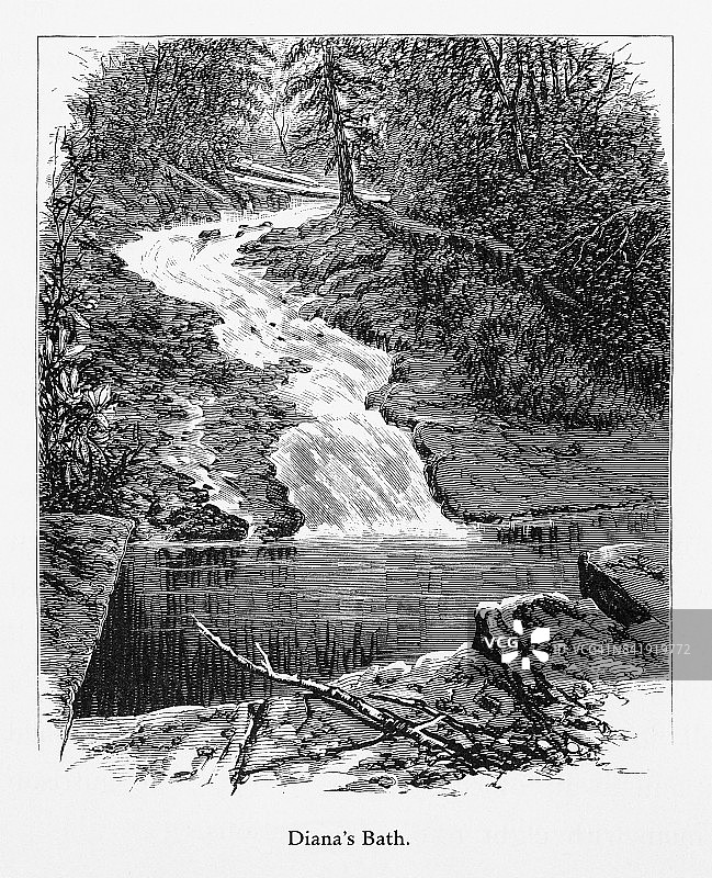 戴安娜的巴斯，特拉华河水口，美国宾夕法尼亚州，美国维多利亚版画，1872年图片素材