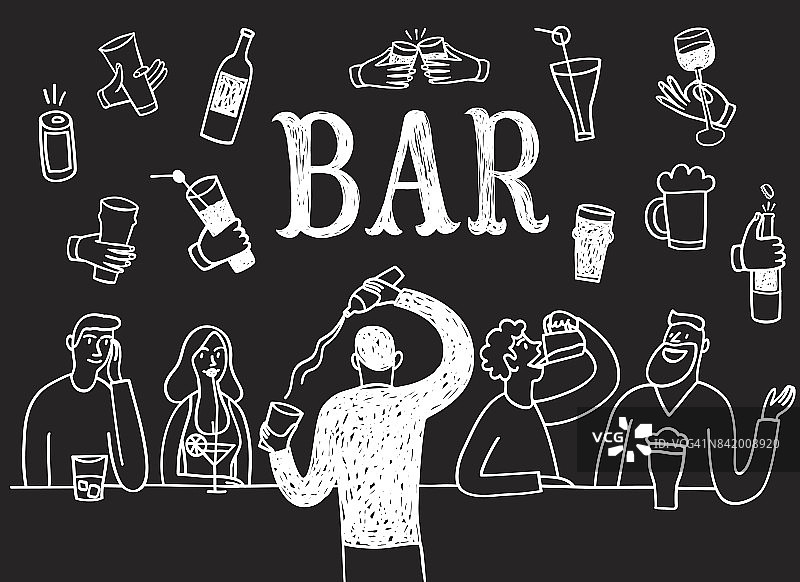 涂鸦在酒吧喝酒的人图片素材