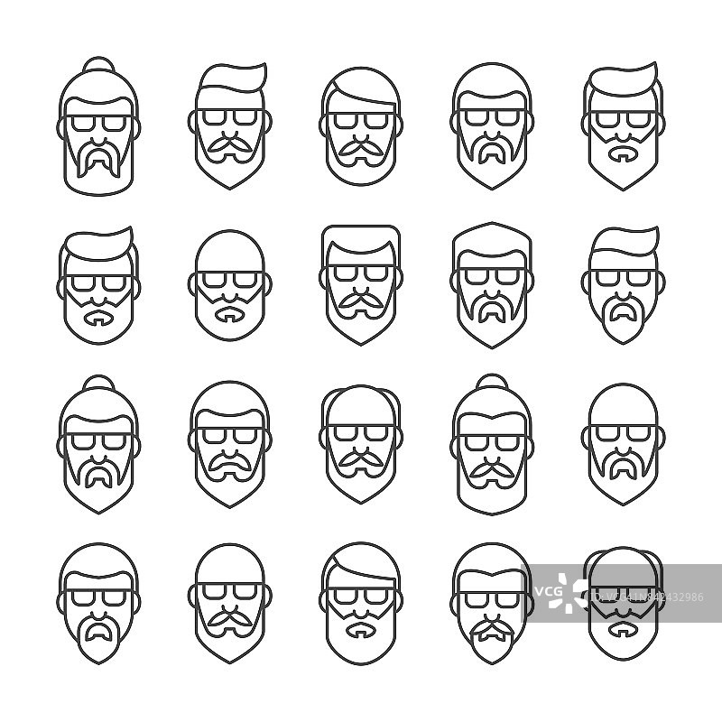 一个戴眼镜的大胡子男人。潮人的角色。一套现代平线。人化身图片素材