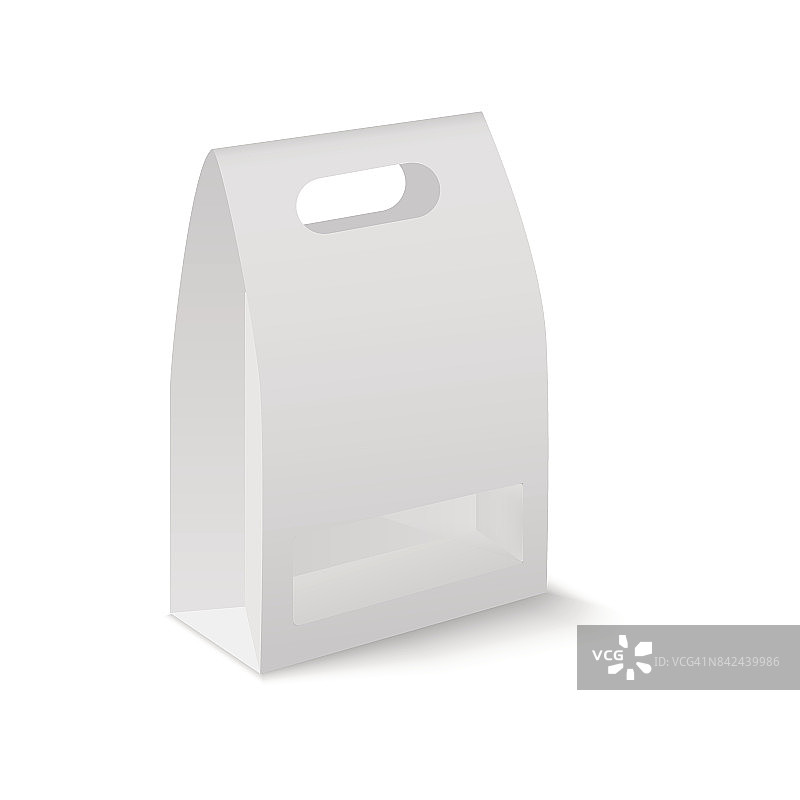 白色模拟的空白纸板矩形带走处理午餐盒包装的三明治，食品，礼品与塑料窗户。向量。图片素材