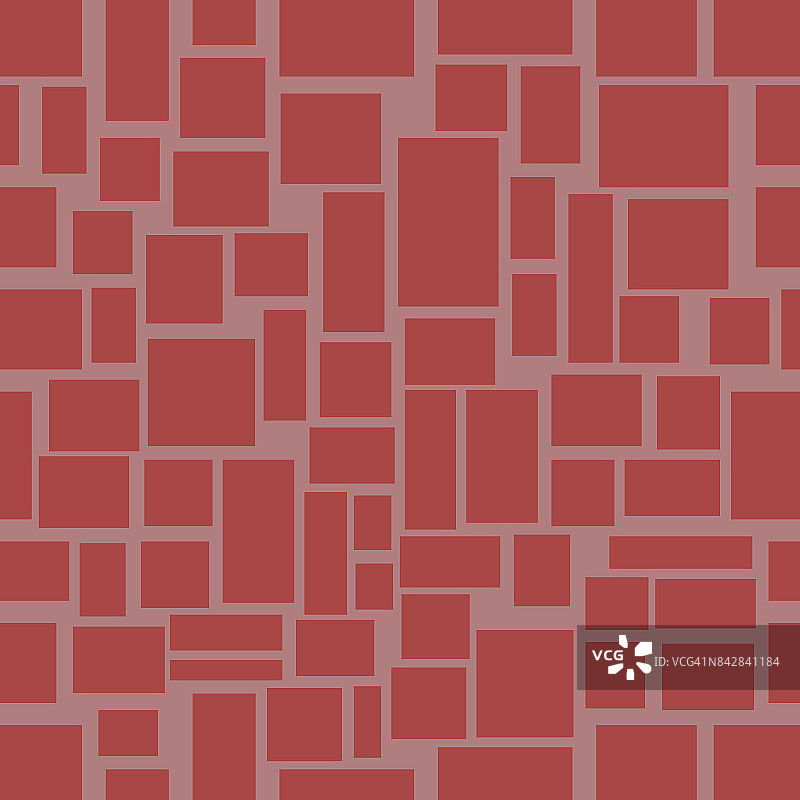 无缝背景与红色凹凸不平的矩形马赛克形状，红色石材墙设计图片素材