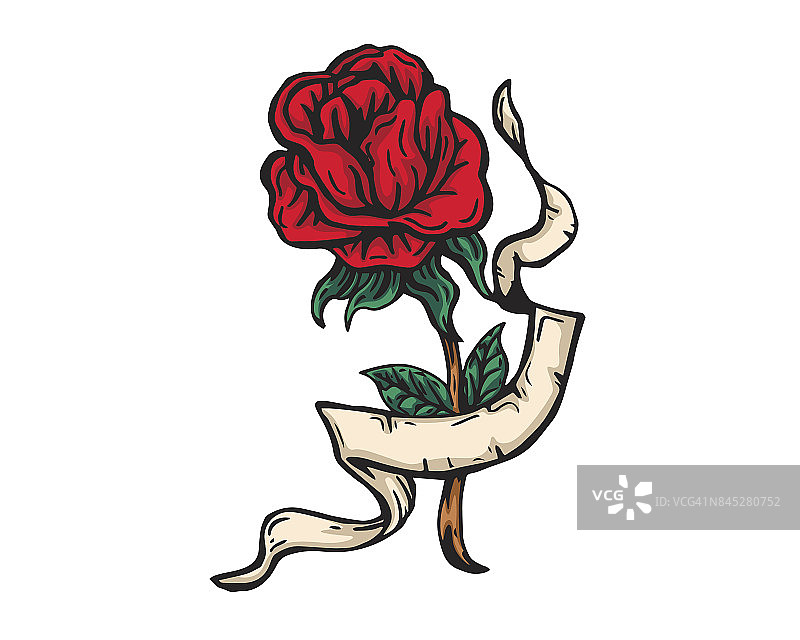 红玫瑰和丝带插图图片素材