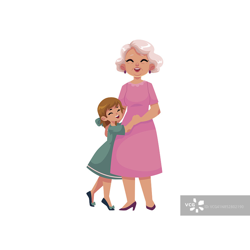 矢量平奶奶和小女孩拥抱着图片素材