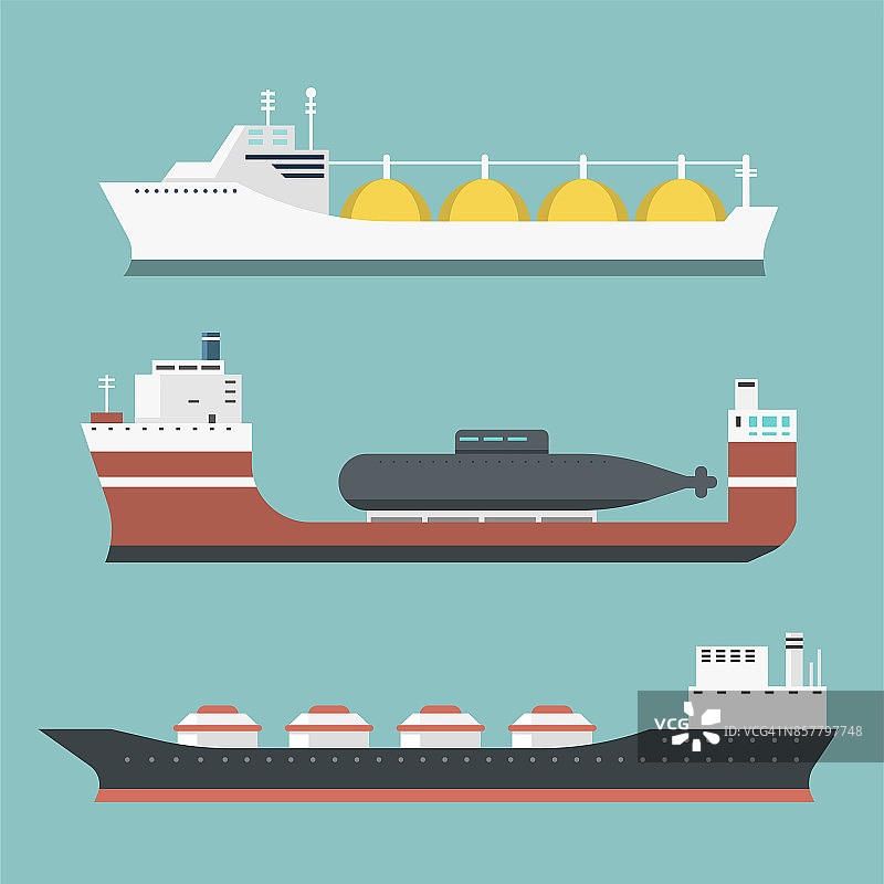 货船和油轮航运交付散货船火车货运船油轮孤立在背景矢量图上图片素材