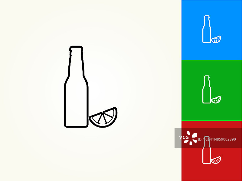 啤酒瓶和青柠黑色笔触线性图标图片素材