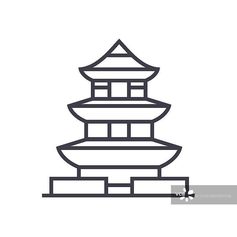 宝塔，日本矢量线图标，标志，插图背景，可编辑的笔画图片素材