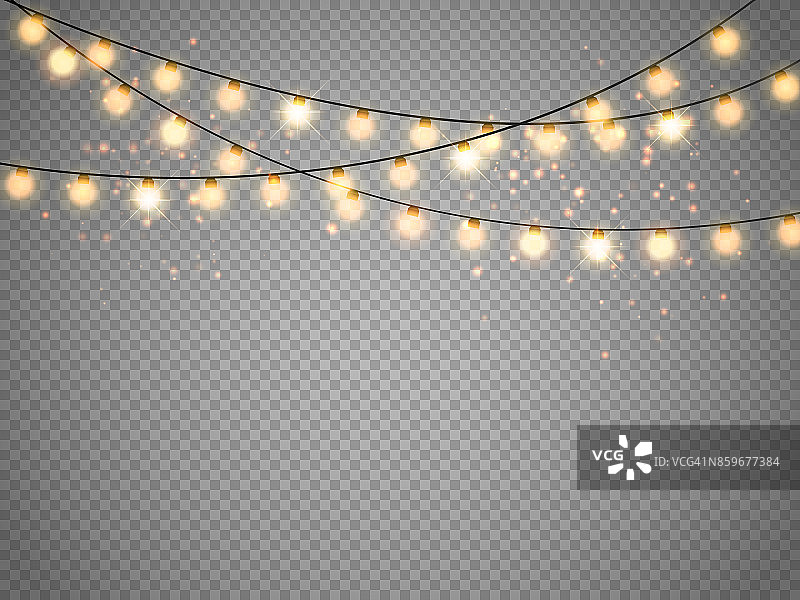 圣诞灯孤立在透明的背景。矢量圣诞发光的花环图片素材