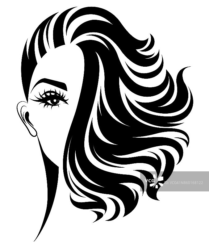 女性短发造型的图标，标志着女性的白色背景图片素材