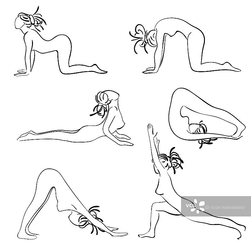 设置美丽的女人在各种瑜伽姿势图片素材
