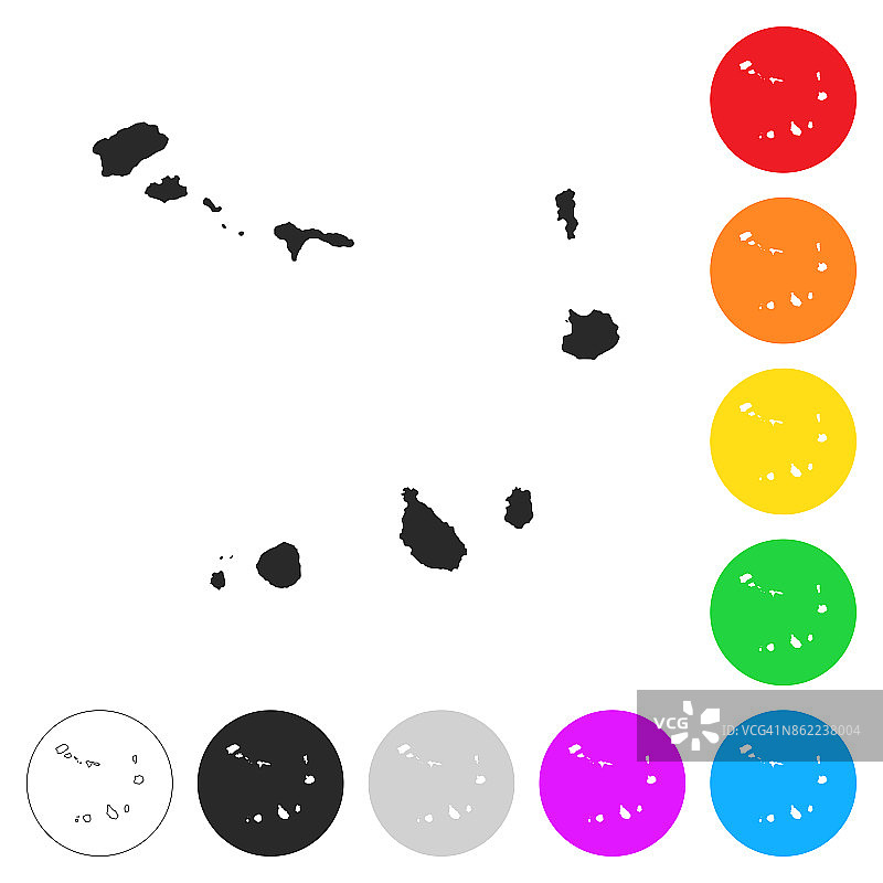佛得角地图-平面图标上的不同颜色的按钮图片素材