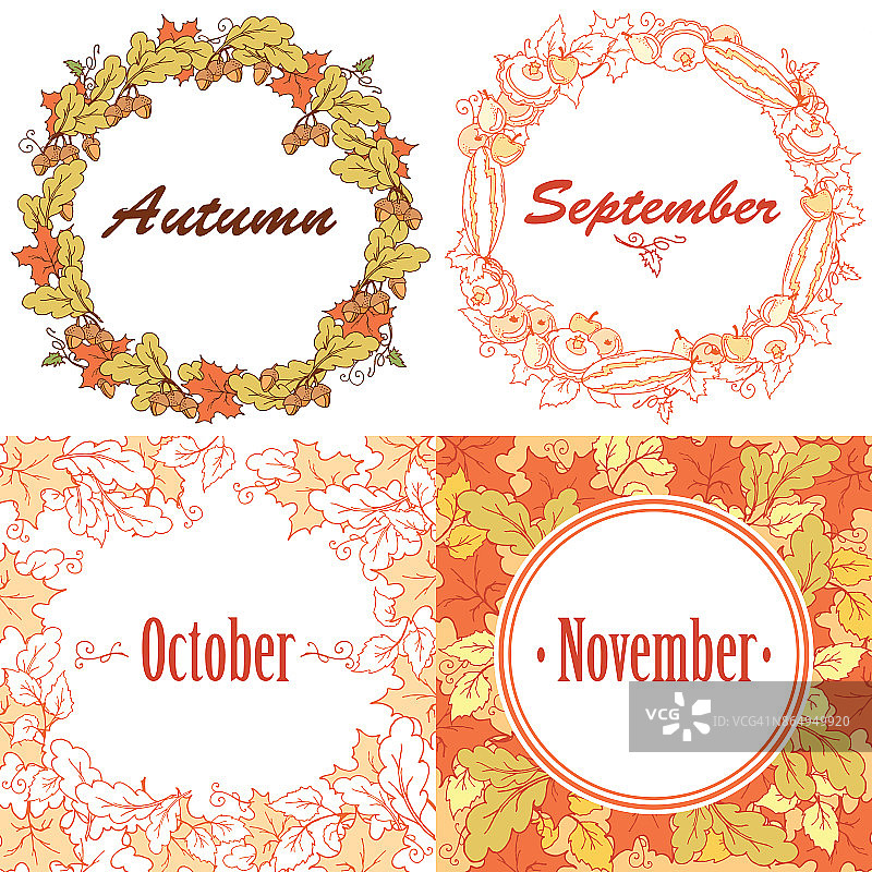 秋天的框架和花环与树叶。图片素材