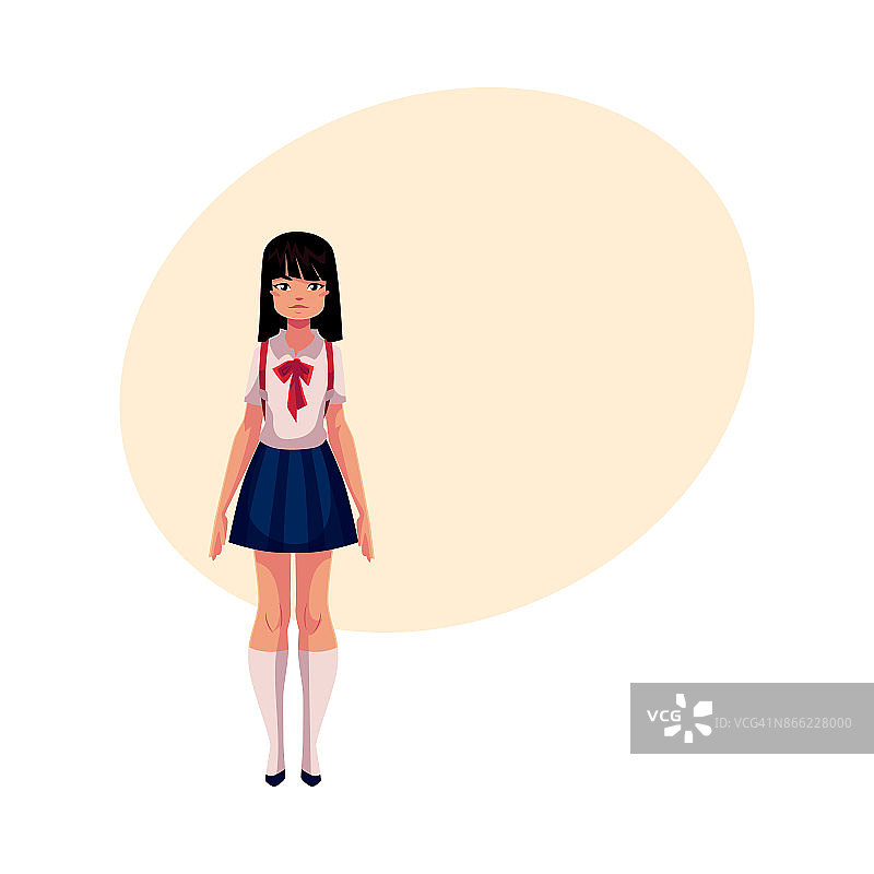 穿着典型制服、短裙和领结的日本少女图片素材