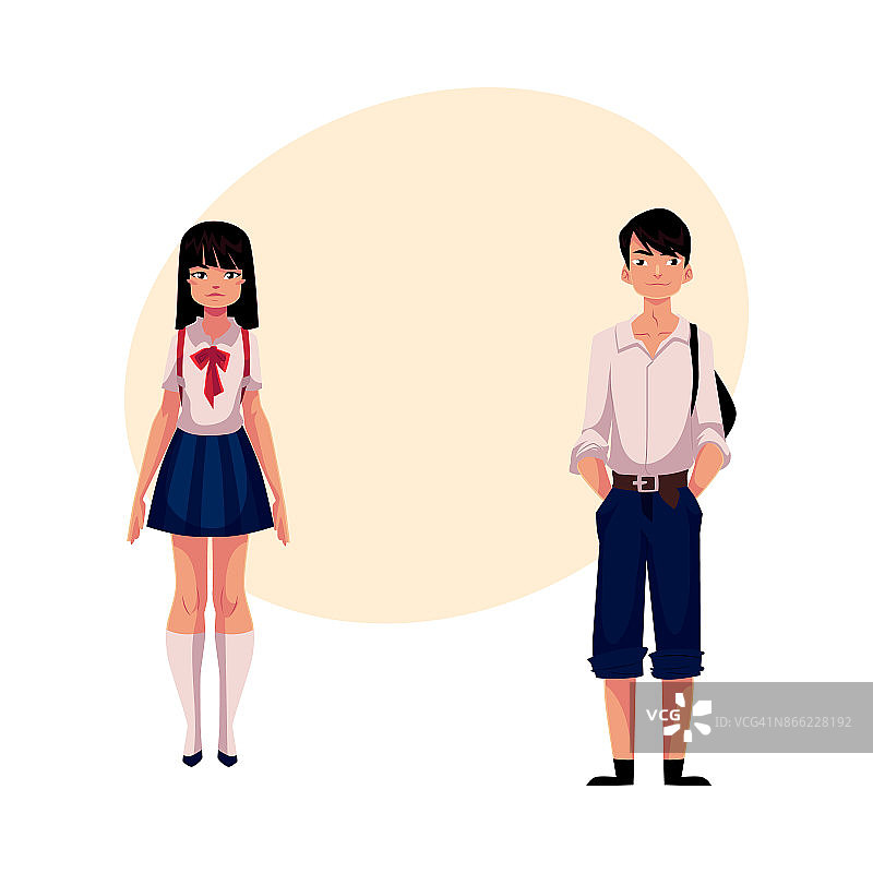 典型的日本青少年学生，男女学生，穿着典型的校服图片素材