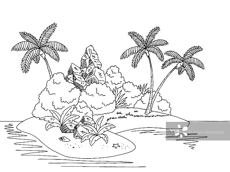 岛屿图形黑白景观素描插图矢量图片素材
