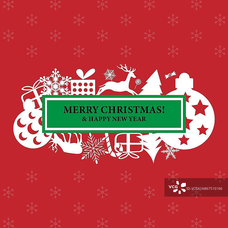 圣诞快乐和新年快乐礼物和元素的红色背景。圣诞贺卡。矢量插图。图片素材