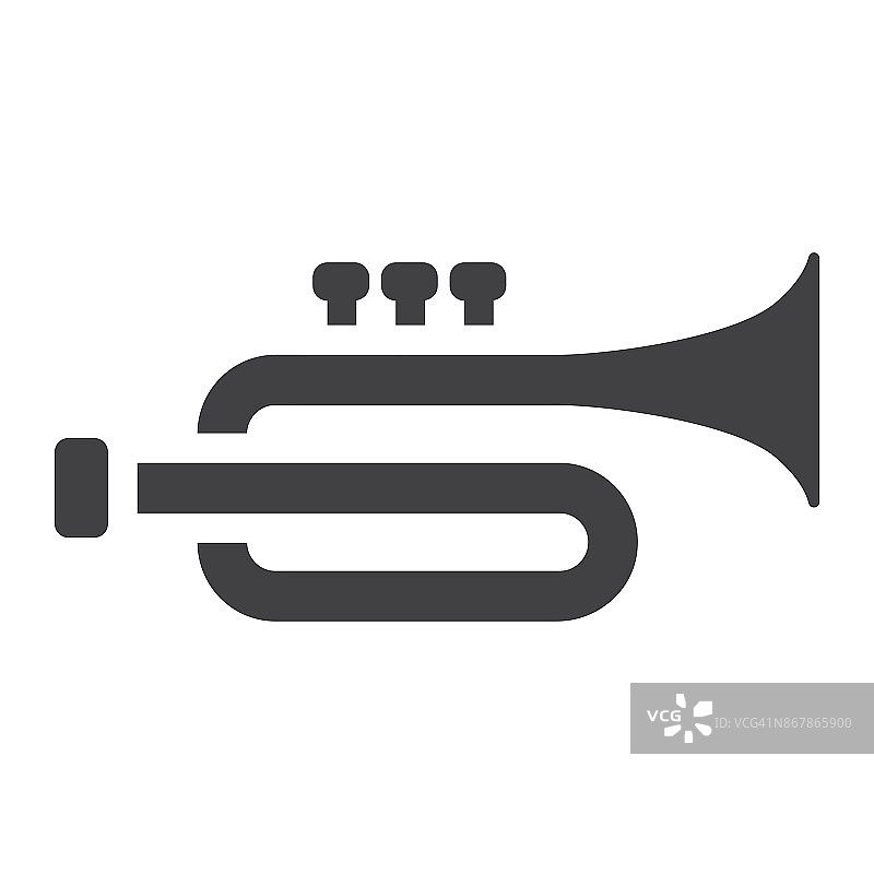 喇叭符号图标，音乐和乐器，声音符号矢量图形，白色背景上的固体图案，eps 10。图片素材