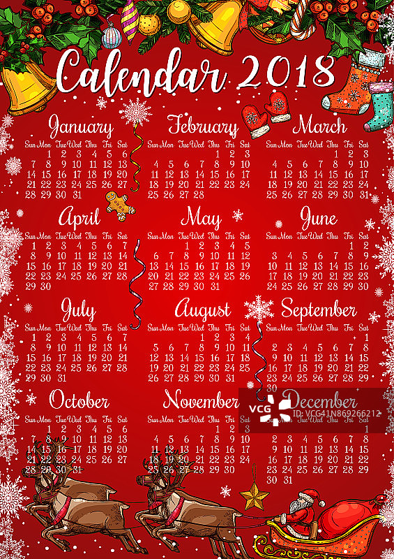圣诞和新年假期日历模板图片素材
