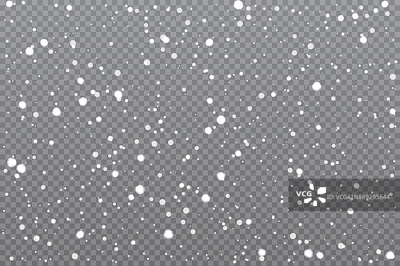 真实的雪花在透明的背景。矢量插图。图片素材