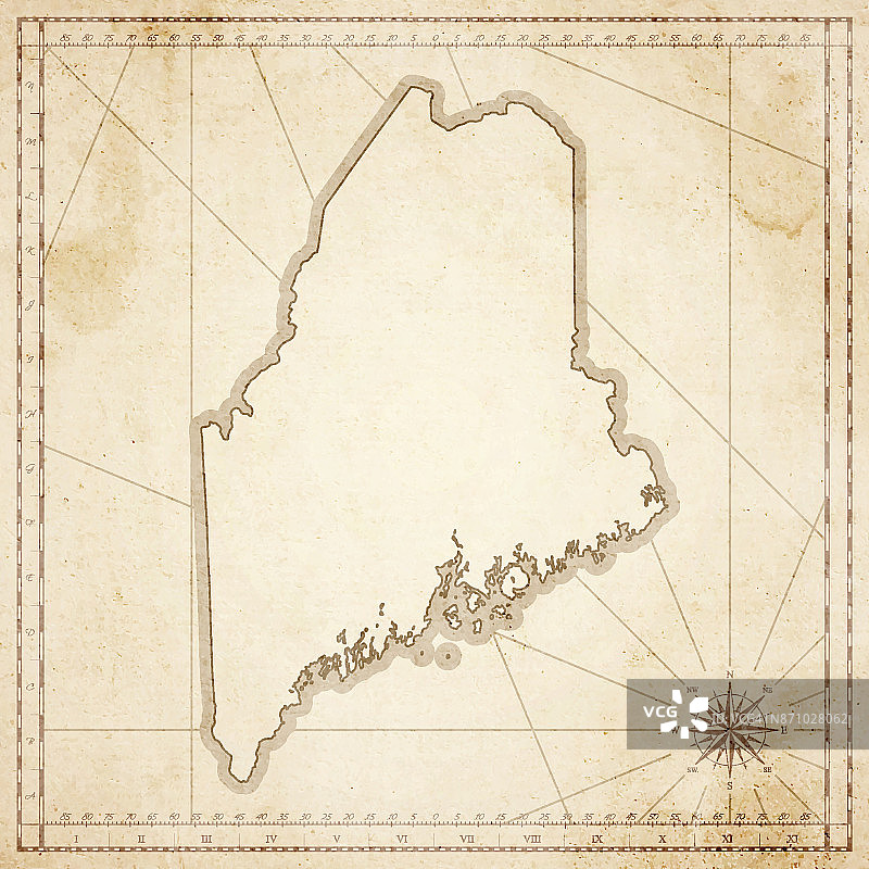 缅因州地图复古风格-旧纹理纸图片素材