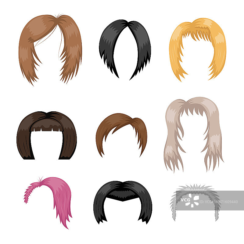 套装女人头发造型向量插图年轻的棕色剪影健康颜色的发型图片素材