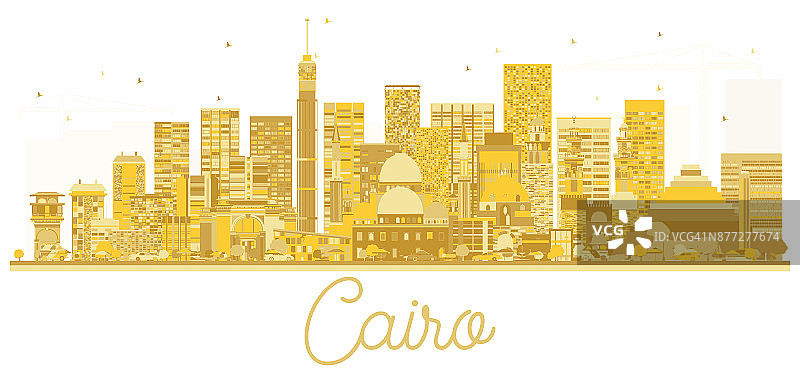开罗埃及城天际线金色剪影。图片素材