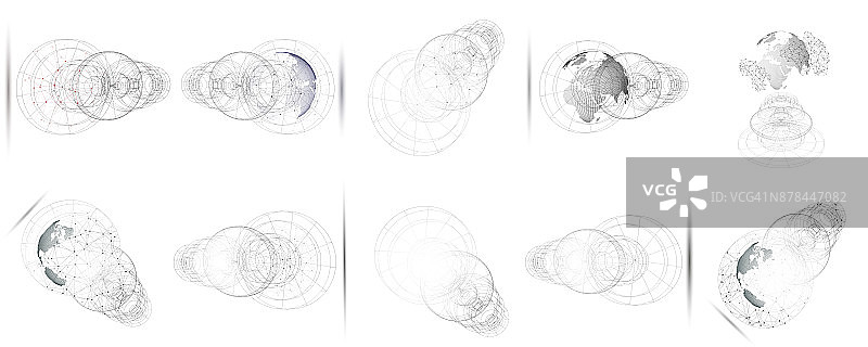 孤立的3D虚线世界地球体与抽象的结构，连线在白色的背景。矢量设计，结构，形状，形态，空间站。科学研究。科学、技术的概念图片素材