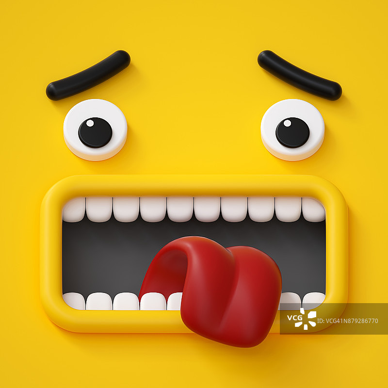 3d渲染，情感卡通脸，表情符号，恐惧情绪，尖叫，黄色怪物图片素材