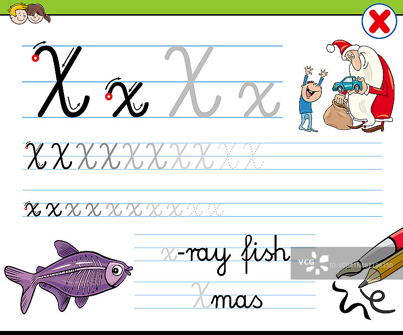 如何写字母X练习题的孩子图片素材