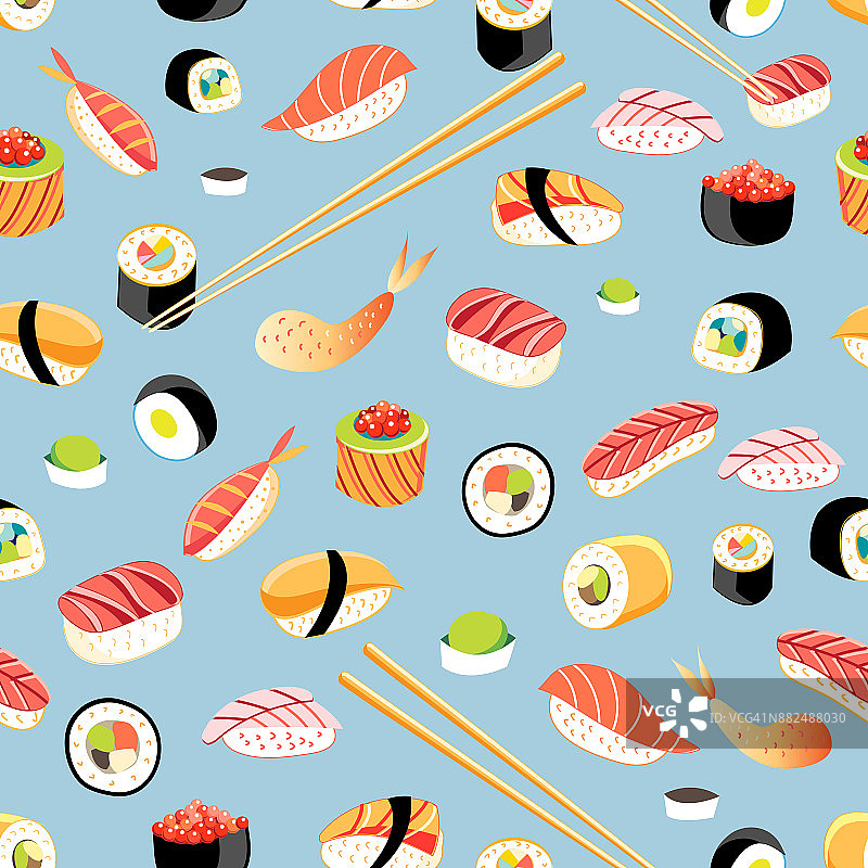 无缝亮纹搭配不同的寿司图片素材