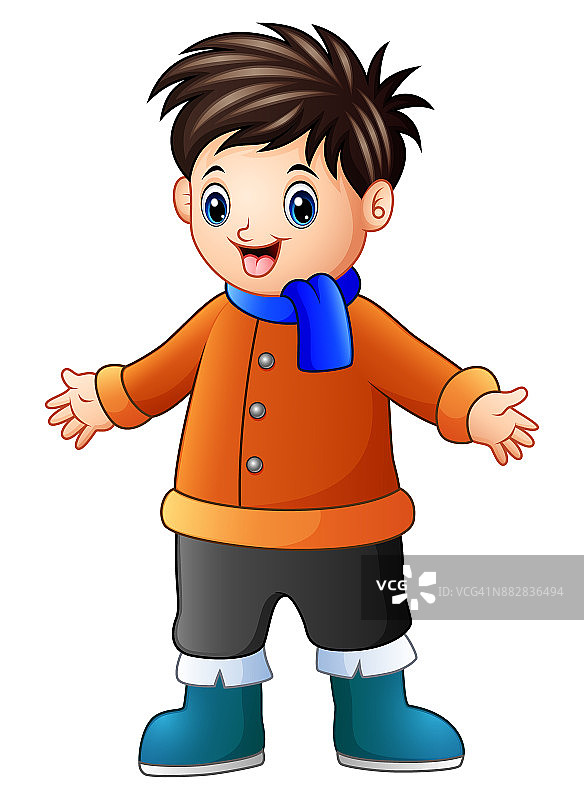 卡通快乐的男孩在冬天的衣服图片素材