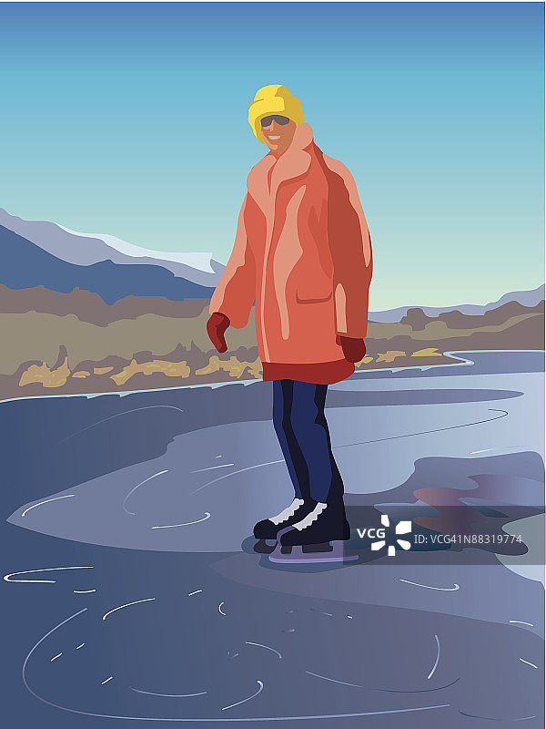 在池塘上滑冰的女人，颜色，分组元素图片素材