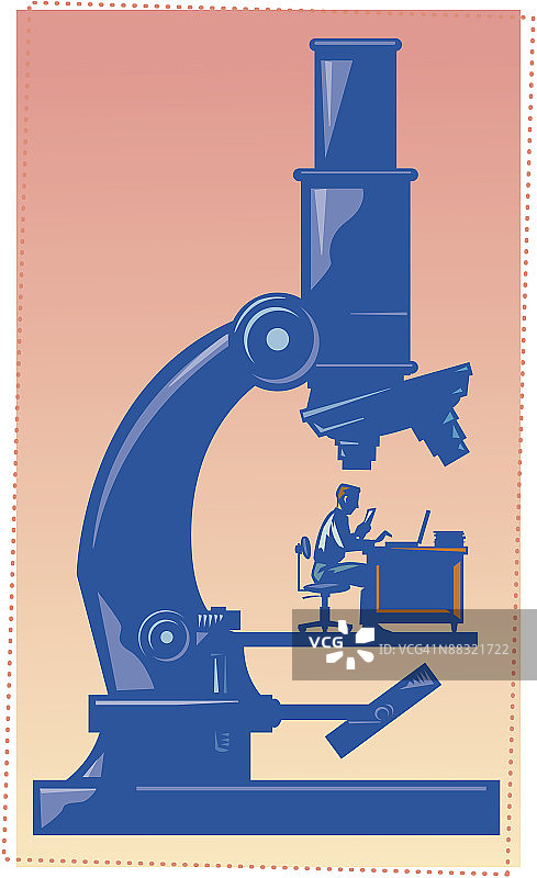 商人坐在一个巨大的显微镜下，颜色，分组元素图片素材