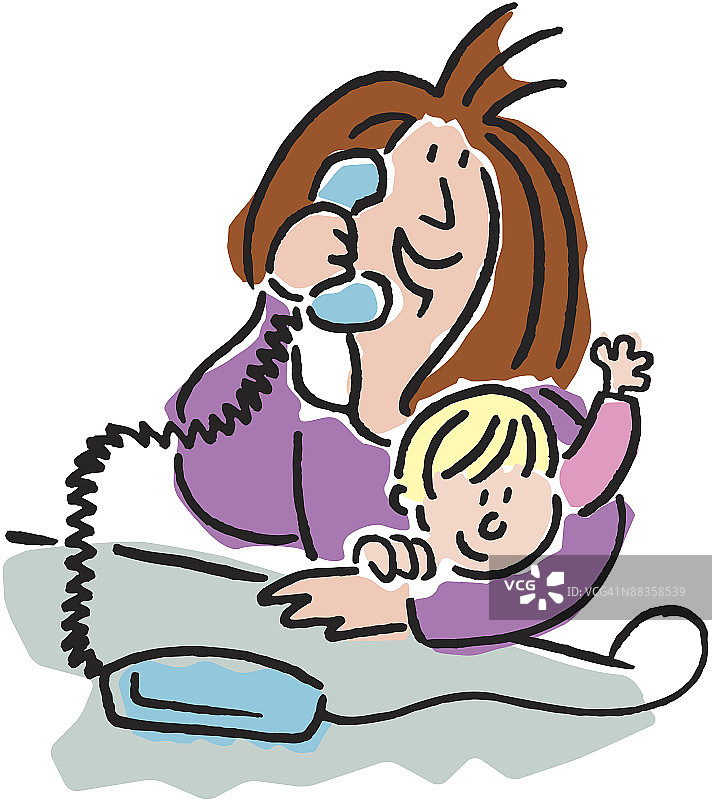 妈妈在电话里抱着宝宝的颜色图片素材