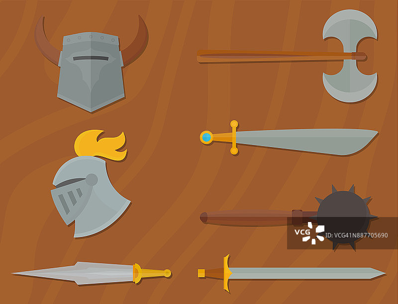 骑士符号中世纪武器纹章骑士元素中世纪王国齿轮骑士矢量插图图片素材
