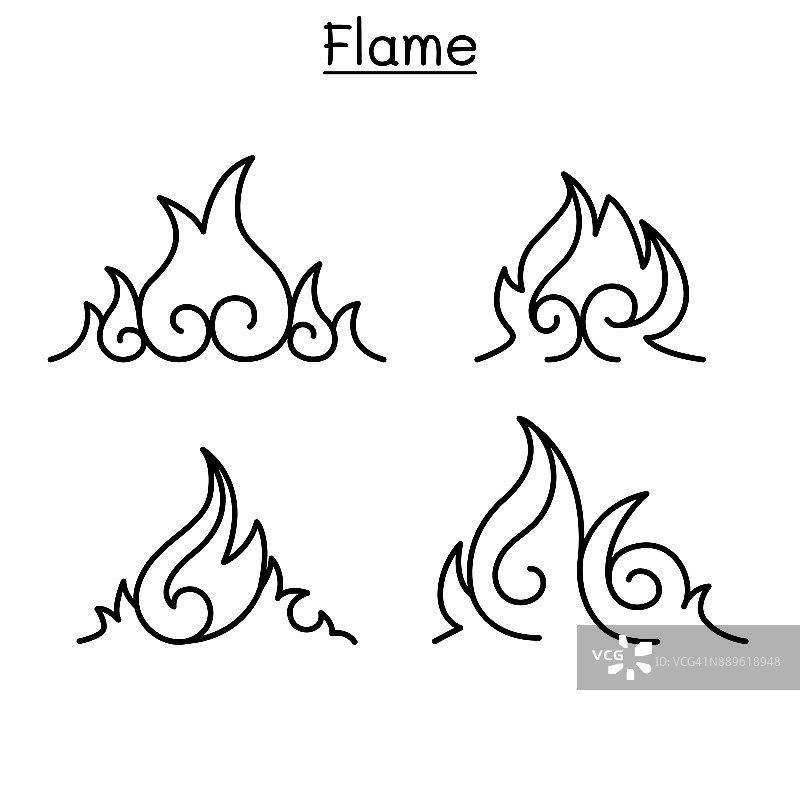火焰，火，燃烧向量在细线风格图片素材