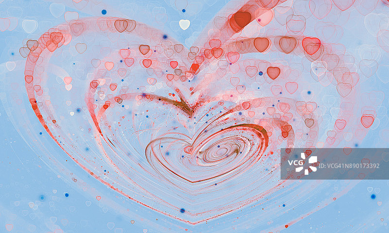 粉红色螺旋抽象心形在蓝色图片素材