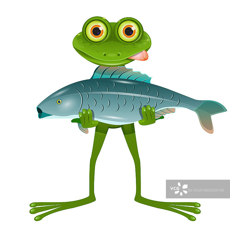瞪大眼睛的青蛙和鱼图片素材