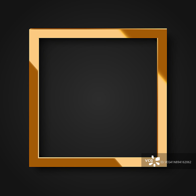 逼真的方形闪亮的黄金框架为您的设计，海报或贺卡。向量。图片素材