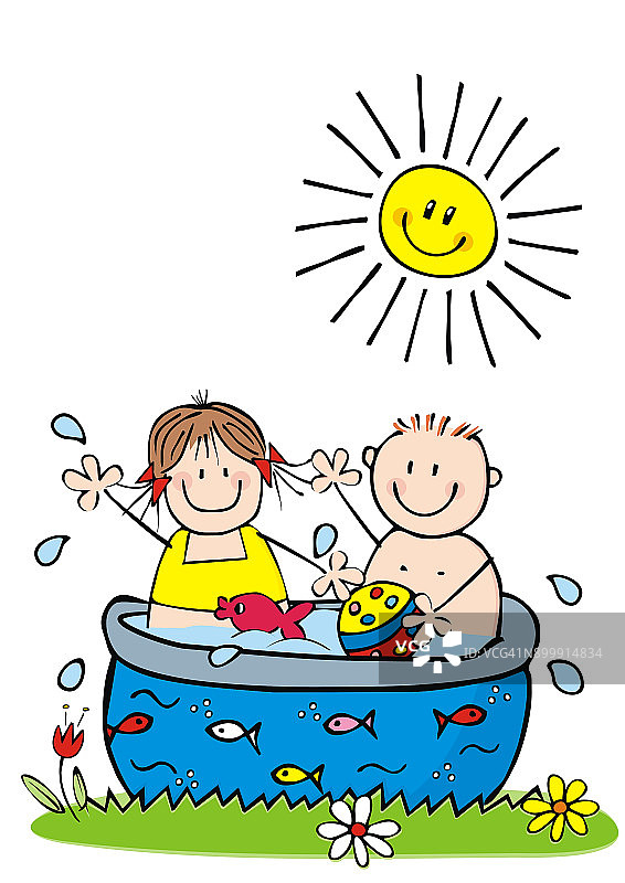 快乐的孩子们在泳池里图片素材