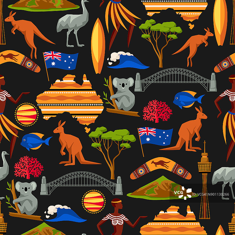 澳大利亚无缝模式。澳大利亚传统符号和物品图片素材