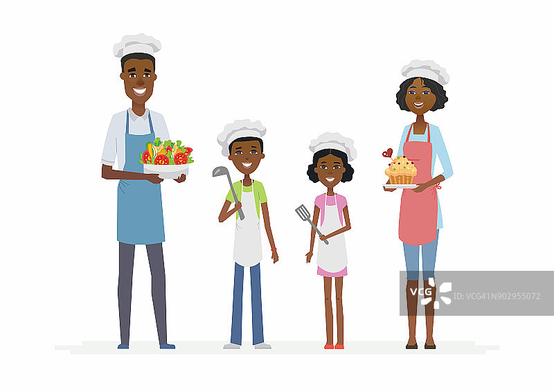 非洲家庭烹饪-卡通人物人物孤立插图图片素材