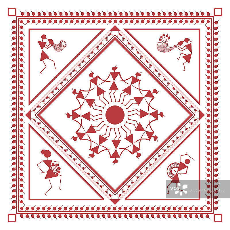 部落Warli绘画音乐和舞蹈框架图片素材