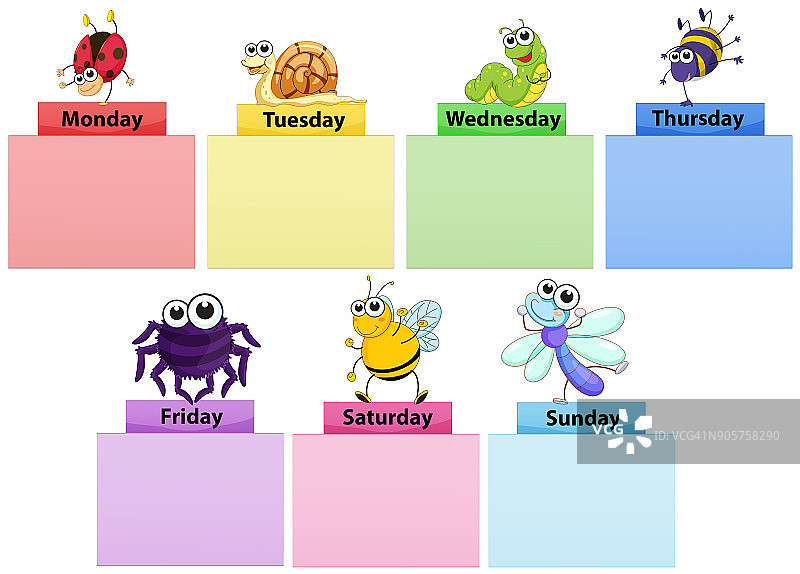 星期横幅模板与彩色的bug图片素材