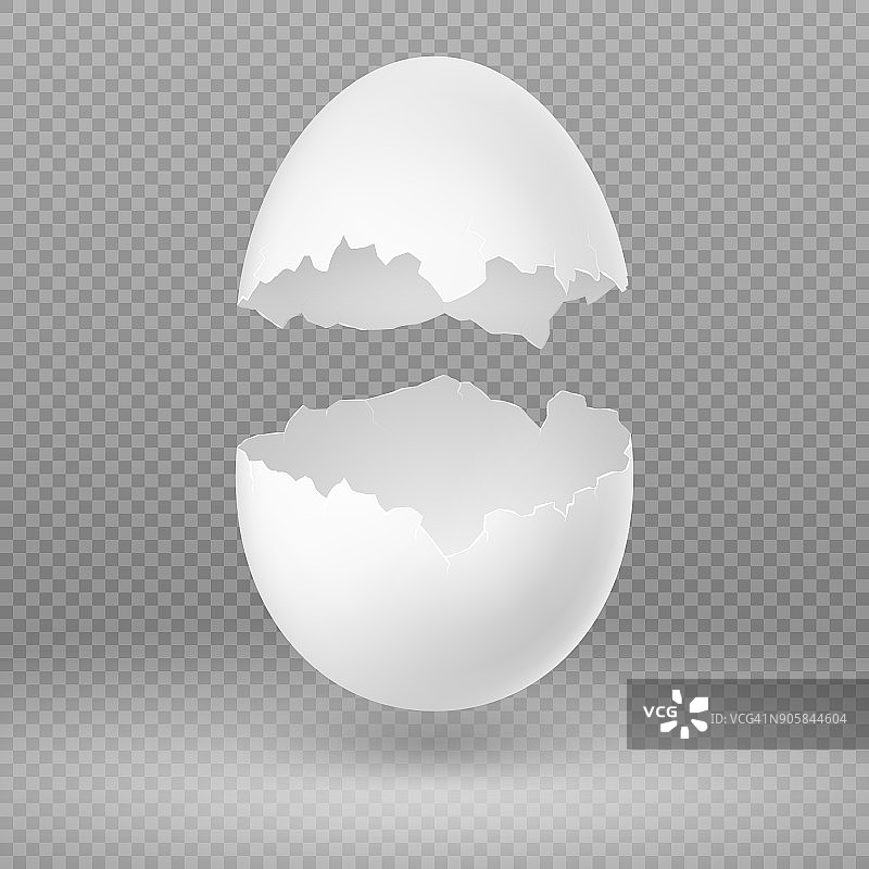 打开白色鸡蛋与破壳孤立矢量插图图片素材