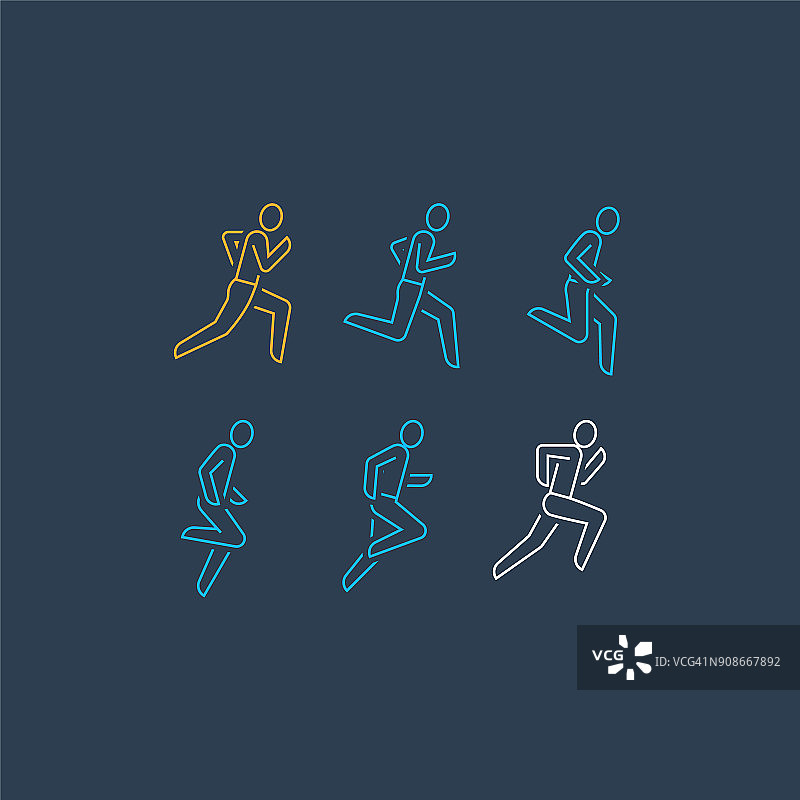跑步者，跑步人线图标，运动序列设置，马拉松和铁人三项概念图片素材